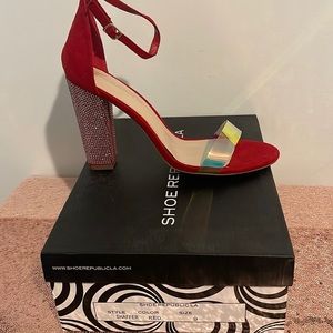 Red stoned heel/ Ankle strap/ chunky heel